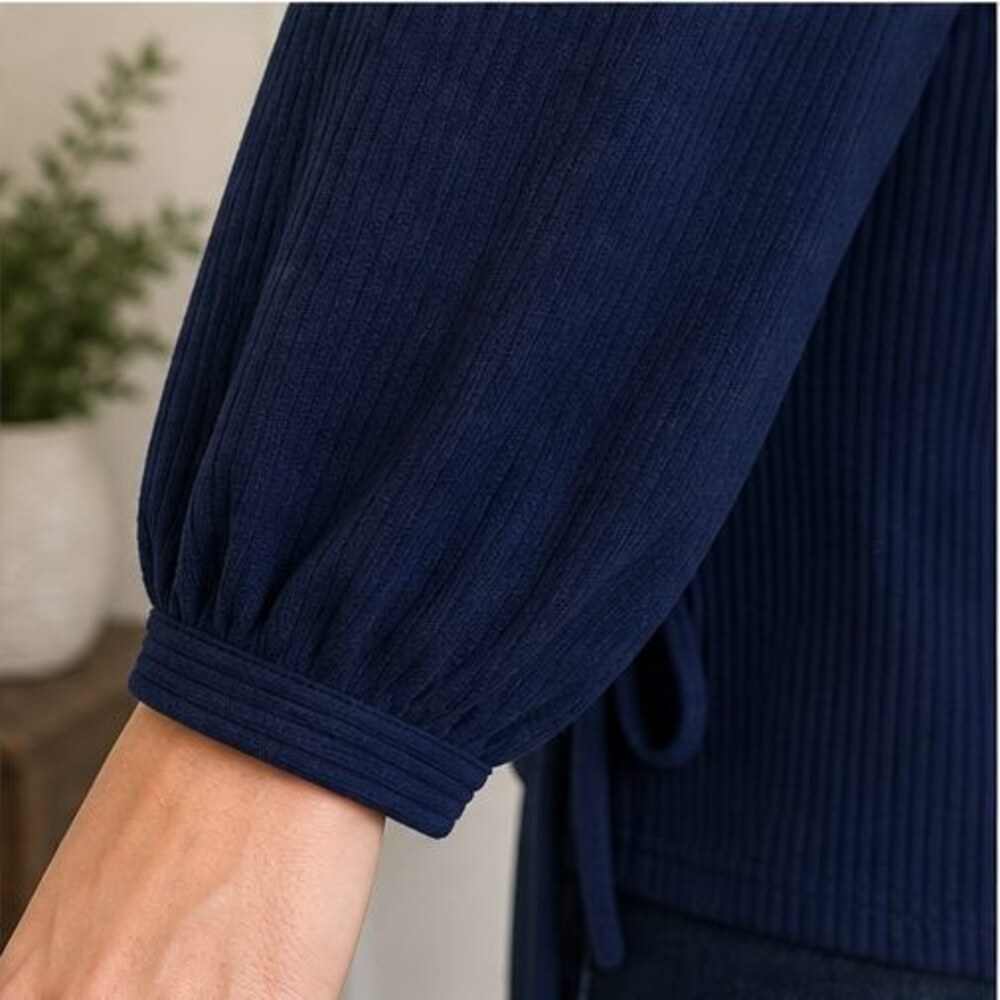 Navy Wrap Blouse - Picture 5 of 6